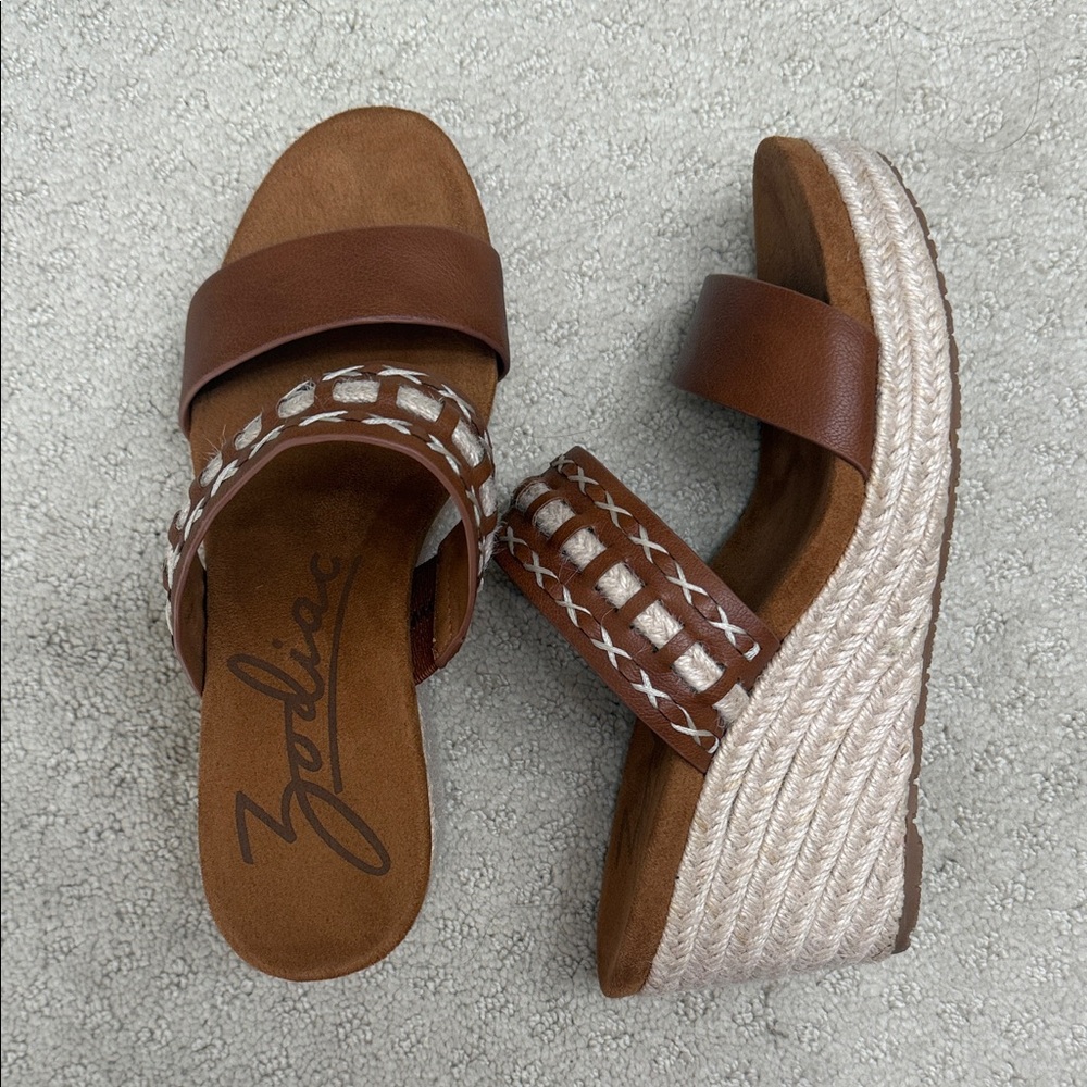 Zodiac Tan and Cream Wedge Sandals